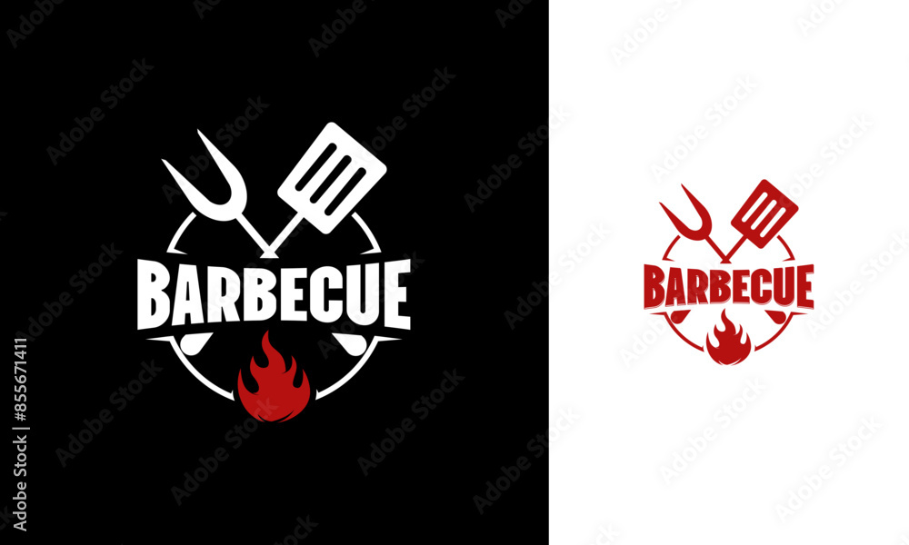 Fork and spatula logo. Grill symbol for BBQ party or restaurant Fork and spatula logo. Grill symbol for BBQ party or restaurant