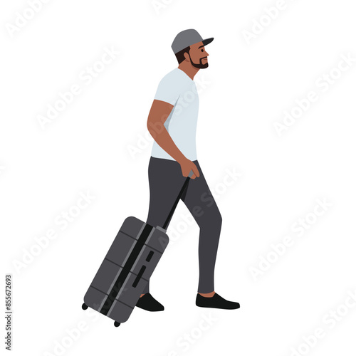 Man carries suitcases, travel, vacation. Flat vector illustration isolated on white background
