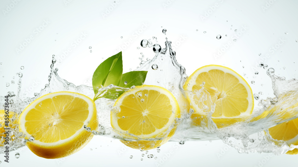 Slices of lemon with splash of water Slices of lemon with splash of water