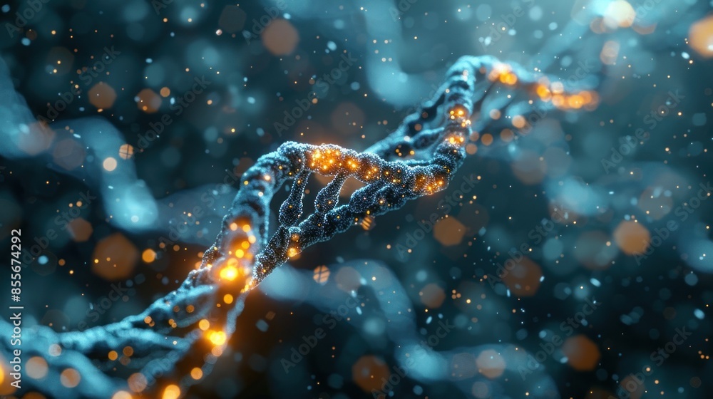 Detailed 3D rendering of DNA helices in a high-tech laboratory environment Detailed 3D rendering of DNA helices in a high-tech laboratory environment