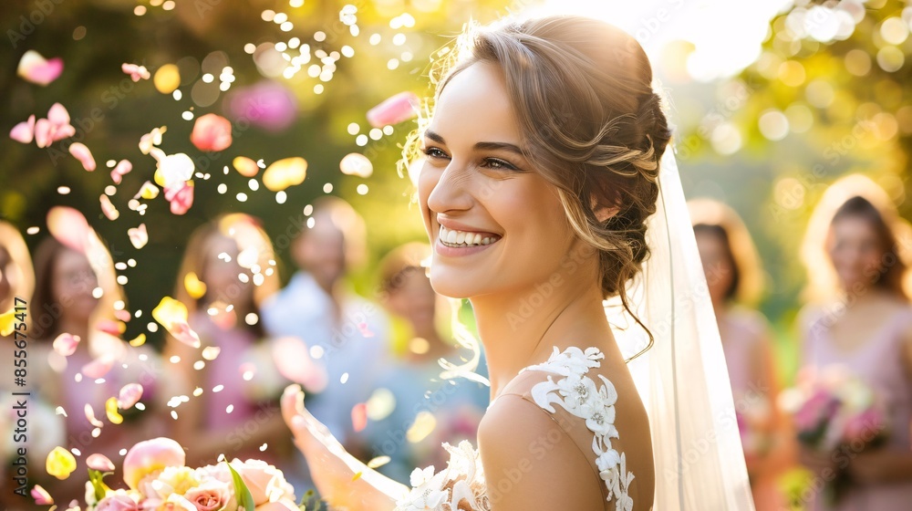 Beautiful young bride in a white wedding dress with a bouquet of flowers. Beautiful young bride in a white wedding dress with a bouquet of flowers.