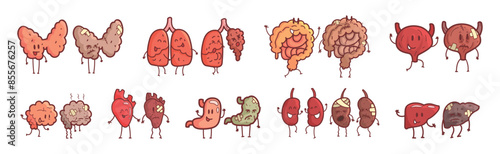 Healthy and Sick Human Organ in Good and Bad Condition Vector Set