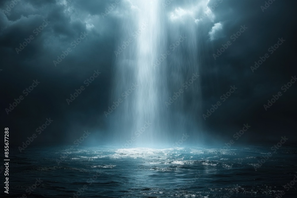 Sun Rays Piercing Through The Ocean Surface Into The Underwater Cave Sun Rays Piercing Through The Ocean Surface Into The Underwater Cave