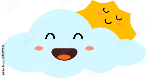 Sun and cloud cartoon smile.