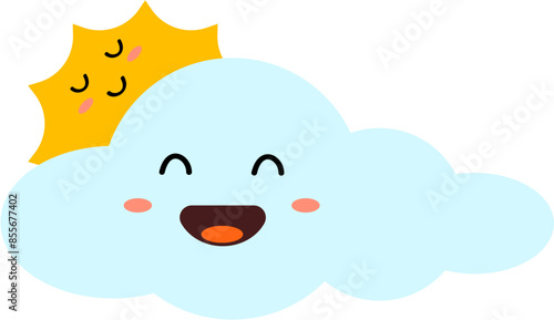 Sun and cloud cartoon smile.