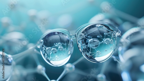 Transparent Eyeglasses Encased in Bubbles Against a Soft Blue Background © photolas