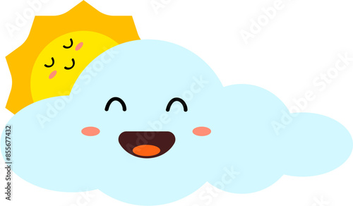 Sun and cloud cartoon smile.