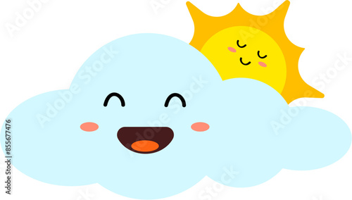 Sun and cloud cartoon smile.