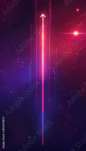 Long neon arrow extending upward in a starry galaxy, symbolising aspiration and growth. Suitable for sci-fi and futuristic themes.