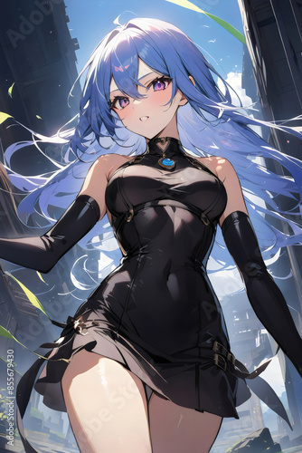 anime girl with blue hair