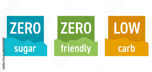 Keto friendly, Zero sugar, Low carb - square badges set