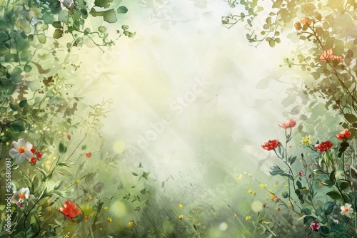 Illustrative Floral Background with Wildflowers and Greenery for Nature-Themed Designs and Print Projects