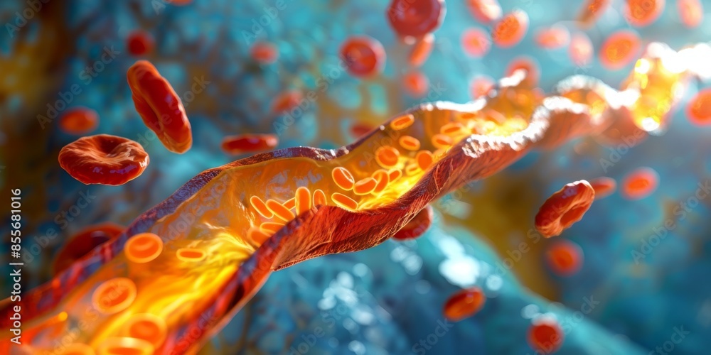 Obraz premium A red and orange line with red blood cells in the middle