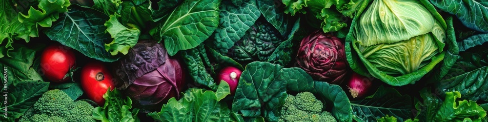 Fototapeta premium Vegetables. Assortment of Fresh Organic Produce on Food Background