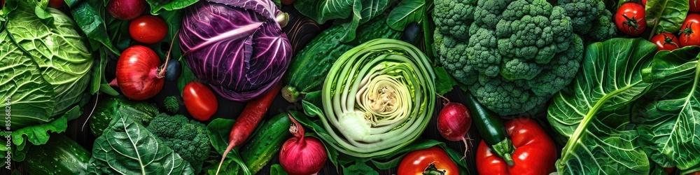 Fototapeta premium Vegetables. Assortment of Fresh Organic Vegetables on Food Background