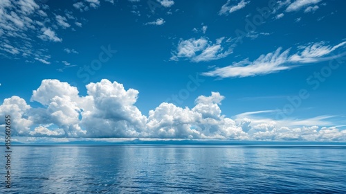 Calm sea landscape with clouds sky. Background illustration generated by ai