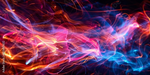 The image is a colorful, abstract painting of flames with a blue and purple hue