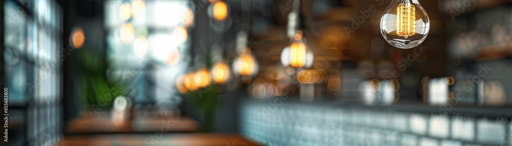 Fototapeta premium Warm Light in a Blurred Bar Interior.