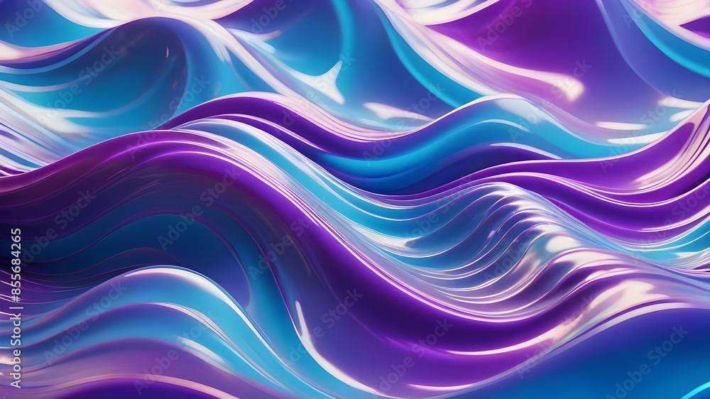 Abstract background 3D, shiny plastic waves with purple blue textures and lights interesting lustrous liquid wavy texture, 3D render illustration. Abstract background 3D, shiny plastic waves with purple blue textures and lights interesting lustrous liquid wavy texture, 3D render illustration.