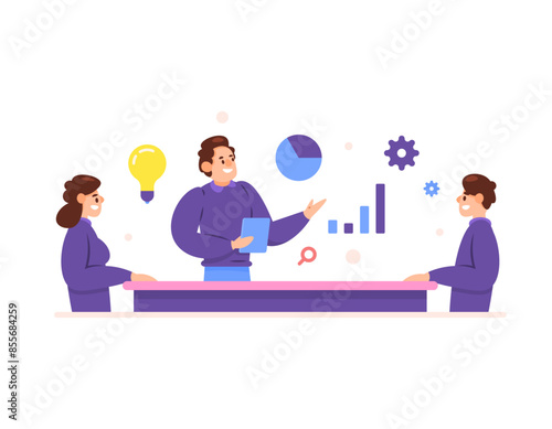 Board of Directors. executive committee. work meetings and brainstorming. a team or group of staff is holding a meeting. hold discussions to get ideas and solutions. illustration concept design. graph