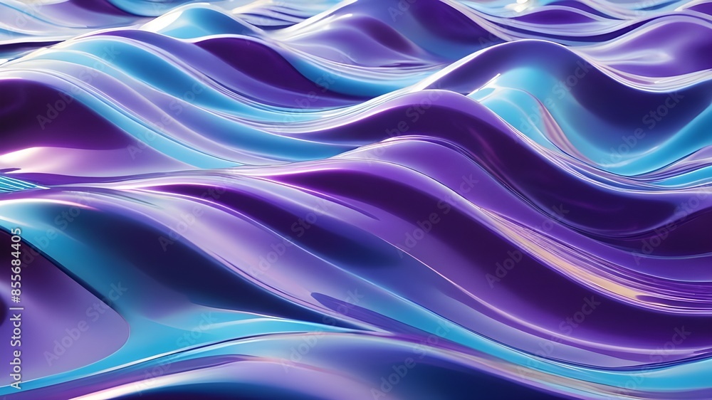 Abstract background 3D, shiny plastic waves with purple blue textures and lights interesting lustrous liquid wavy texture, 3D render illustration. Abstract background 3D, shiny plastic waves with purple blue textures and lights interesting lustrous liquid wavy texture, 3D render illustration.