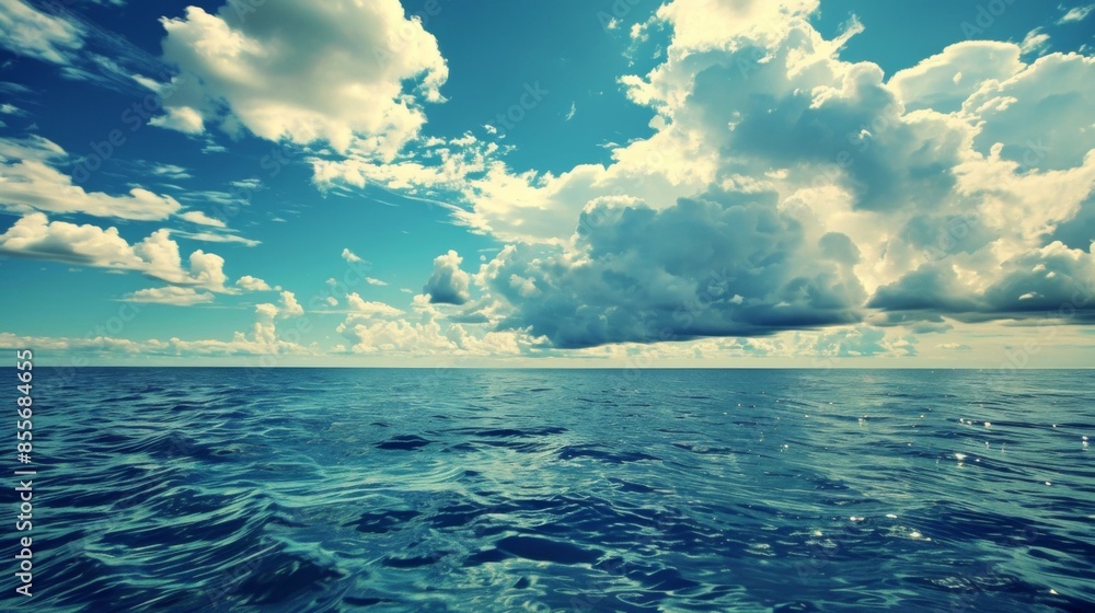 Fototapeta premium Calm sea landscape with clouds sky. Background illustration generated by ai