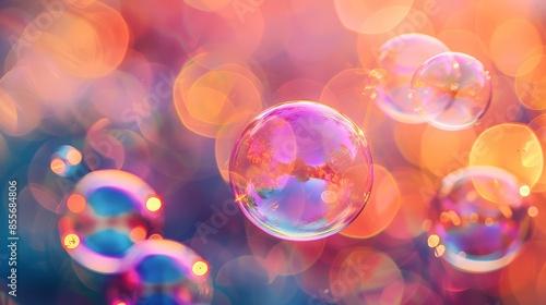 Abstract background of colorful bubbles and glowing lights