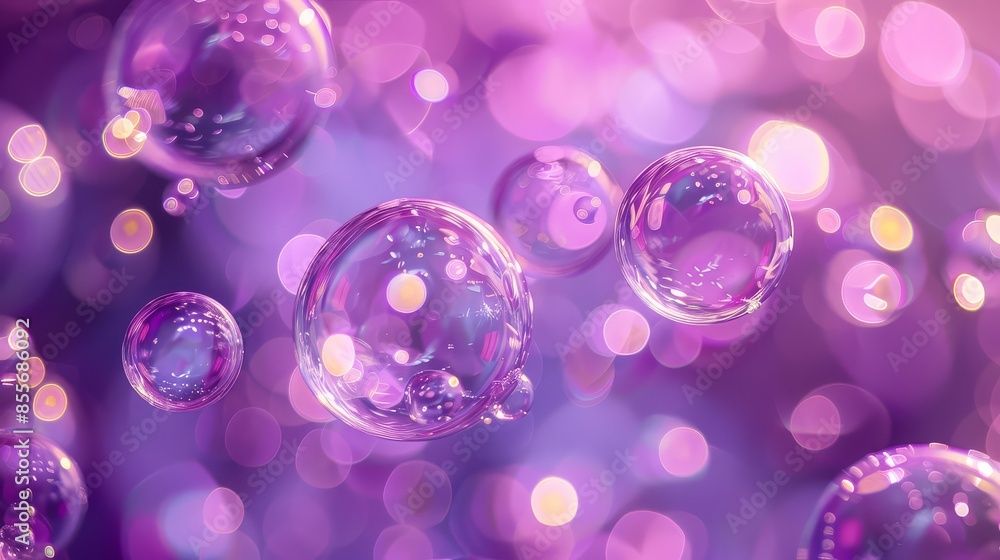 Colorful bokeh bubbles and shiny soap bubbles on bubbly background