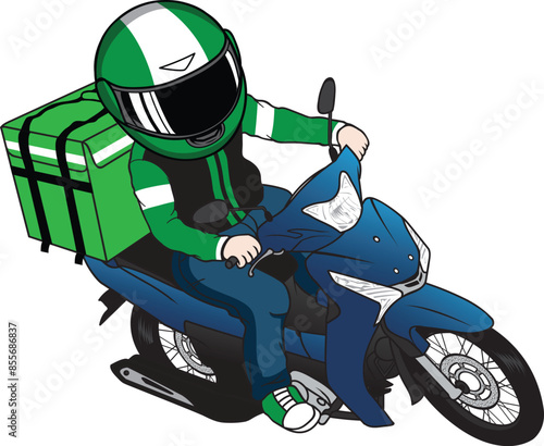 Delivery man ride motorcycle cartoon vector