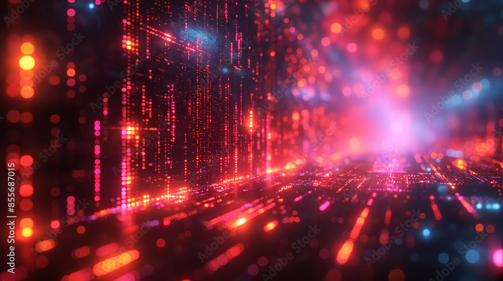 A colorful, abstract image of a cityscape with bright lights and neon colors A colorful, abstract image of a cityscape with bright lights and neon colors
