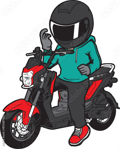 Rider with Scooter Bike cartoon