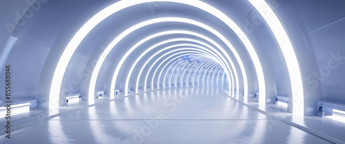 Wallpaper Mural  White background 3D room light abstract space technology tunnel stage floor. Empty white future 3D neon background studio futuristic corridor render modern interior silver road black wall design gray Torontodigital.ca