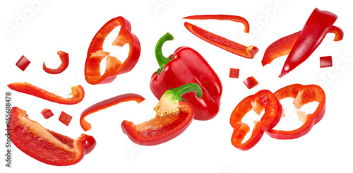 Wallpaper Mural flying pieces of red sweet bell pepper isolated on white background. clipping path Torontodigital.ca