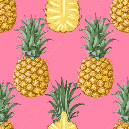 Seamless pattern with pineapple fruits