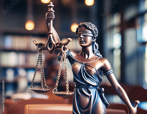 Bronze statue of lady justice with scales