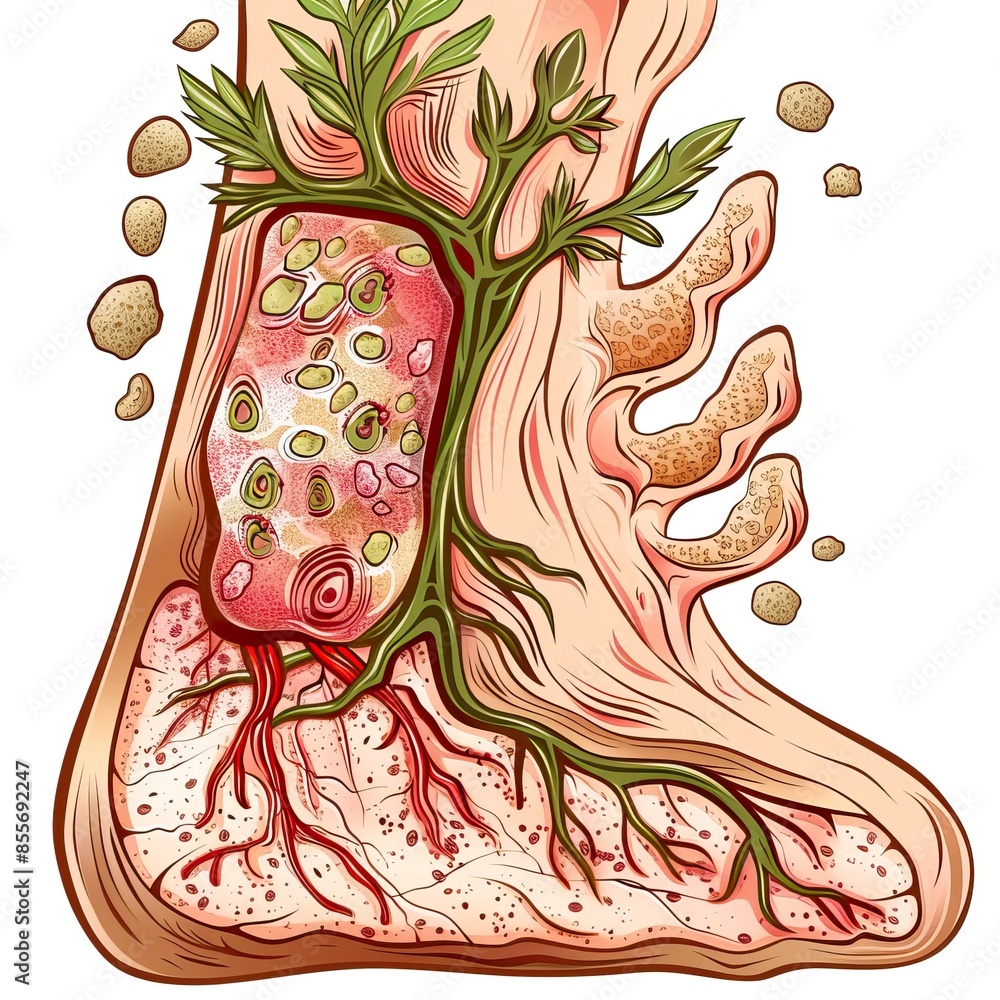 Vector illustration of an Ischemic and neuropathic Diabetic Foot with ...