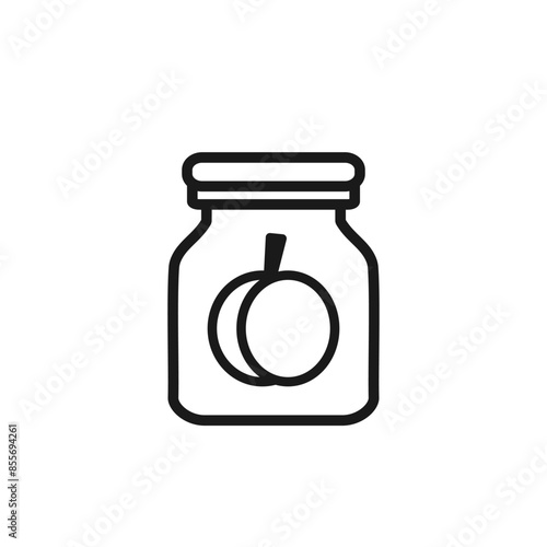 Glass jar of peach jam, jelly or marmalade icon. Simple vector illustration for web design isolated on white background. Food preserve symbol with editable stroke. Minimalist outline pictogram