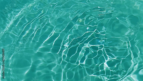 Blue water with ripples on the surface. Defocus blurred transparent blue colored clear calm water surface texture with splashes and bubbles. Water waves with shining pattern texture background.