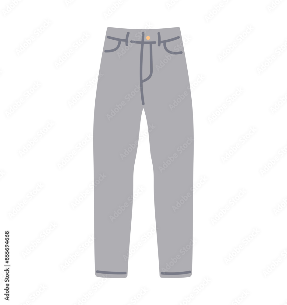 Fashion jeans trousers, modern jeans pants, denim fabric trousers, cotton clothes, casual women apparel with button and pockets, trendy slim leg wearing flat vector illustration.
Fashion jeans trousers, modern jeans pants, denim fabric trousers, cotton clothes, casual women apparel with button and pockets, trendy slim leg wearing flat vector illustration.