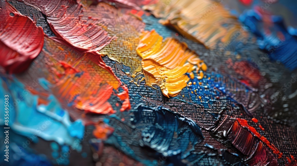 Fototapeta premium A close-up of a textured canvas background with visible brush strokes and rich colors.