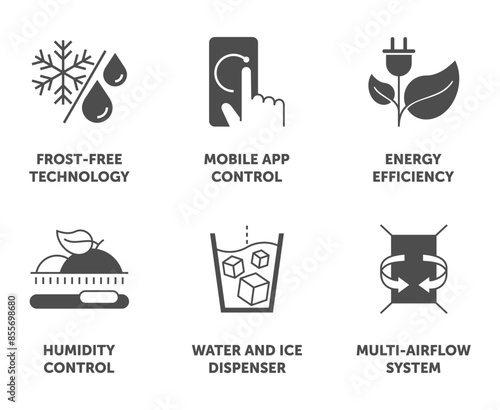 Refrigerator monochrome icons, main features, characteristics