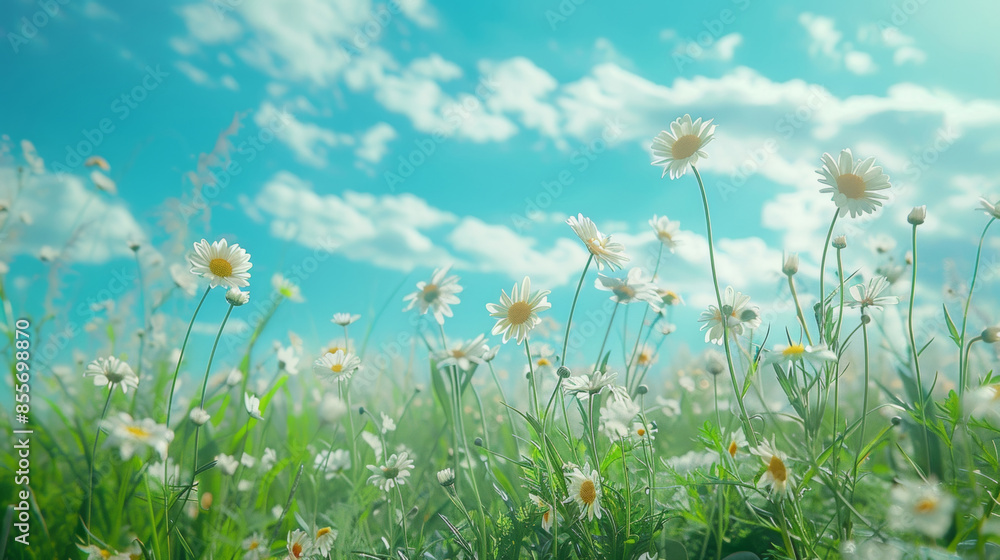 spring flowers, a meadow dotted with daisies, under a clear blue sky, natural fresh daisy wallpaper spring flowers, a meadow dotted with daisies, under a clear blue sky, natural fresh daisy wallpaper