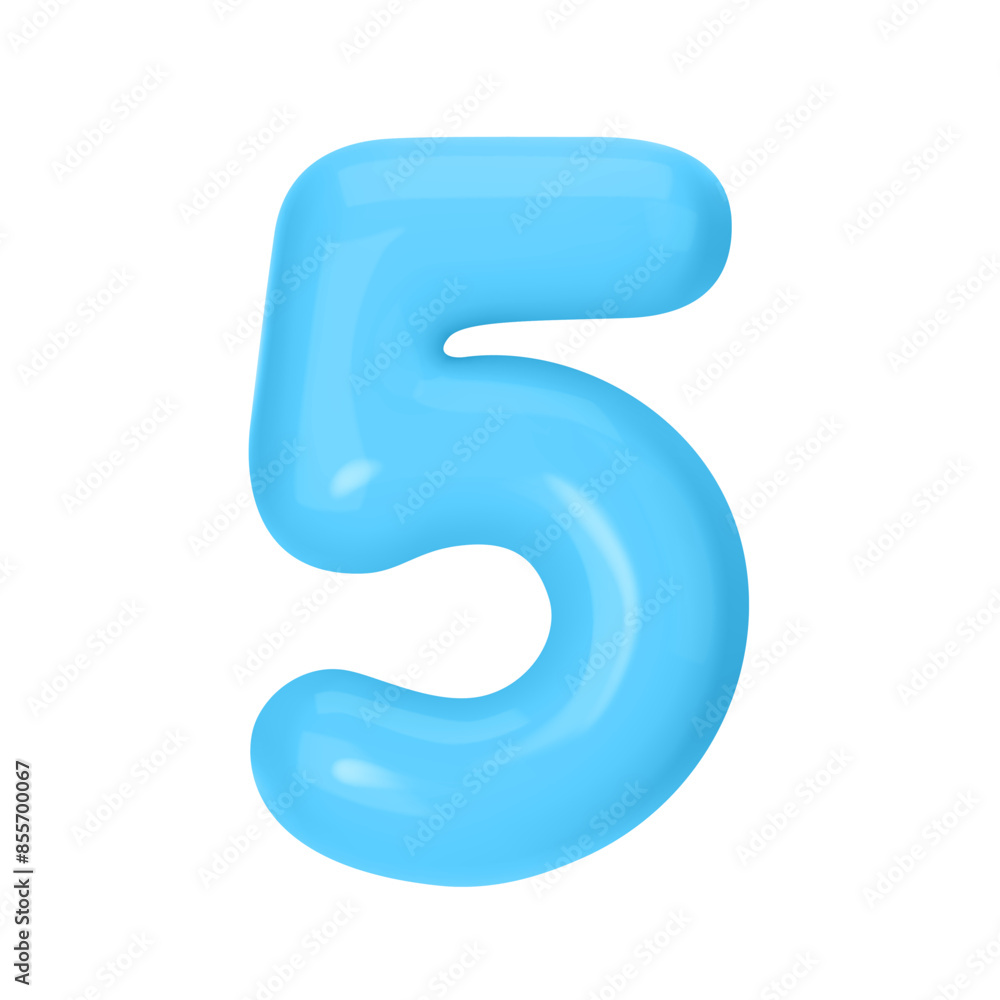 Numeral 5 - Blue Plastic Balloon Number five Isolated on White Background. 3D Style Vector Illustration Numeral 5 - Blue Plastic Balloon Number five Isolated on White Background. 3D Style Vector Illustration