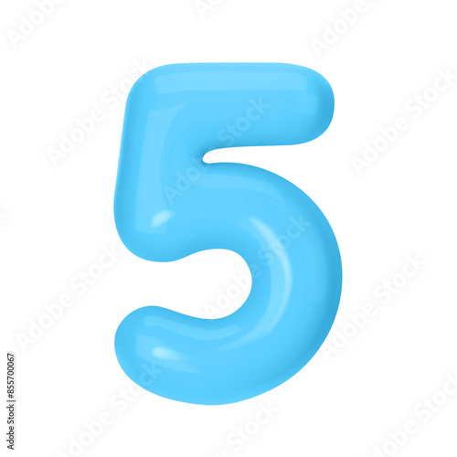 Numeral 5 - Blue Plastic Balloon Number five Isolated on White Background. 3D Style Vector Illustration