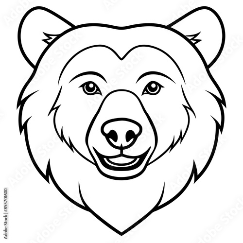 Grizzly bear head vector line art and silhouette illustration