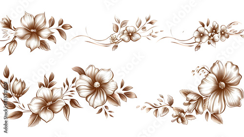 brown floral border set isolated png transparent background