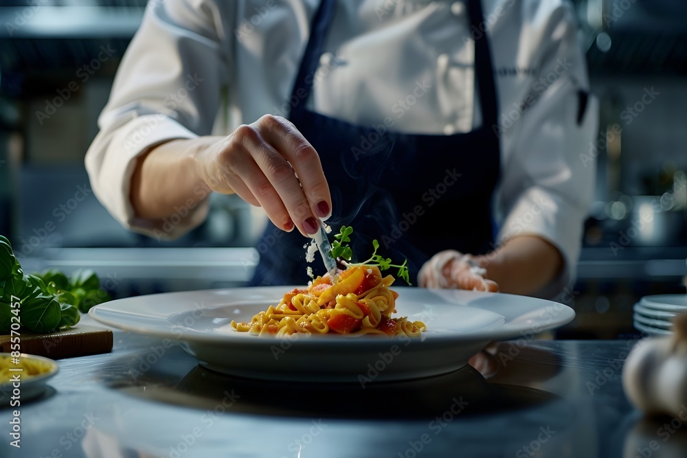 Captivating Chef's Culinary Showcased in Gourmet Kitchen Portrait Captivating Chef's Culinary Showcased in Gourmet Kitchen Portrait