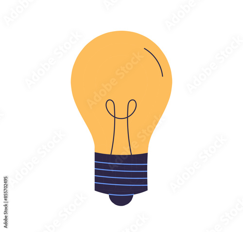 Lightbulb, energy, creative insight, problem solving, glowing lamp, symbol of creative idea, solution, business inspiration, innovation, discovery, electric light bulb flat vector illustration.
