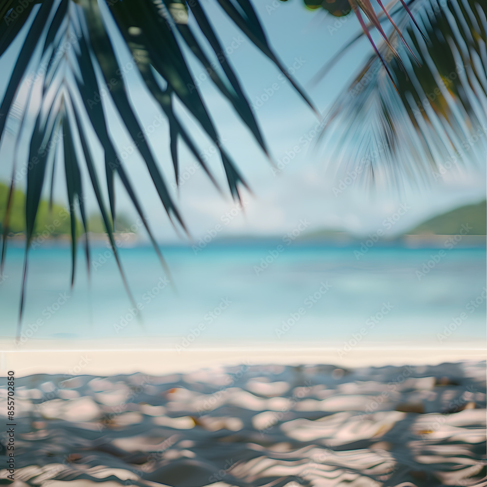 Blurred background, beach with palm trees Blurred background, beach with palm trees