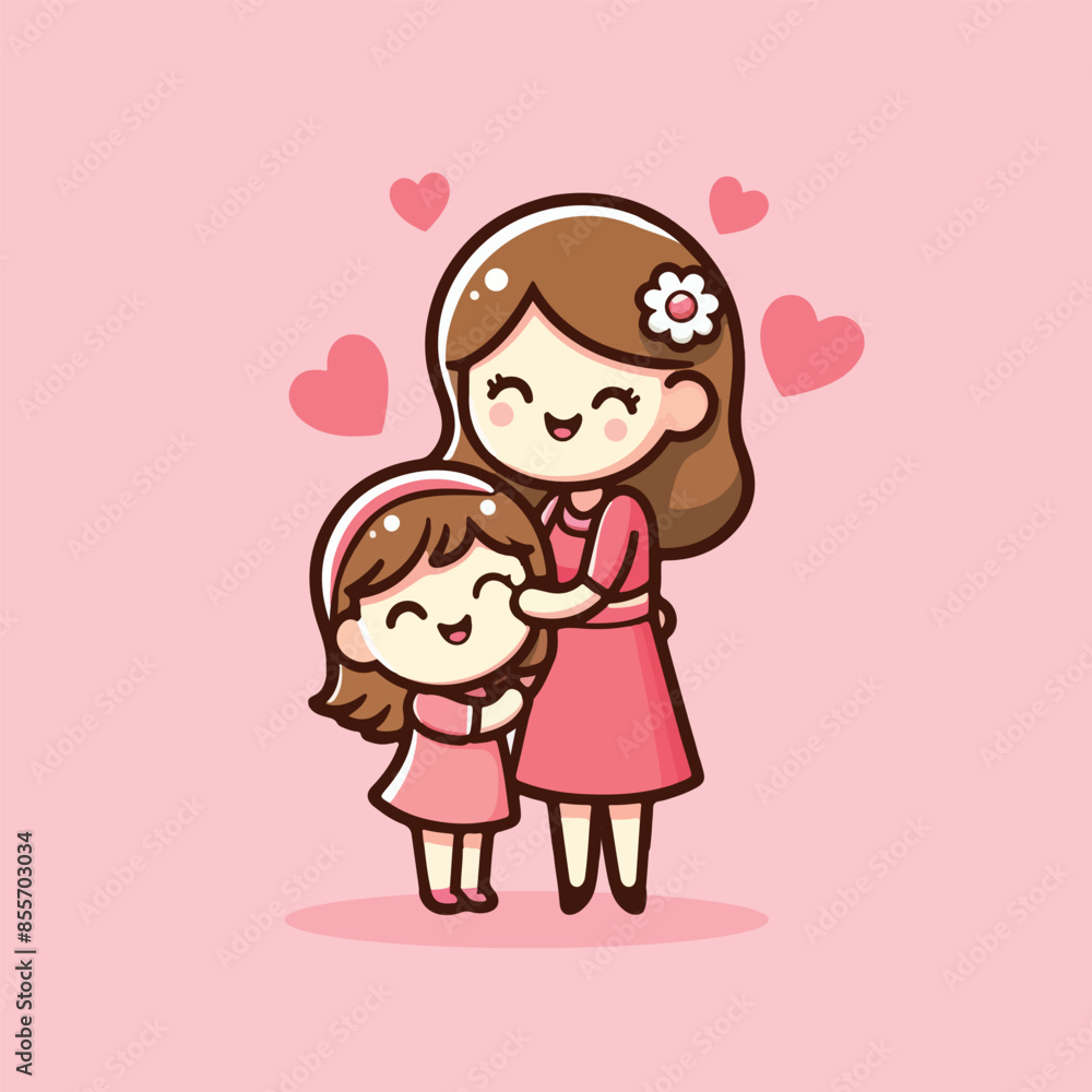 Cute Illustration Mom and Daughter Design Cute Illustration Mom and Daughter Design